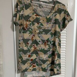 LuLaRoe Disney Bambi Green and Cream Floral Blouse